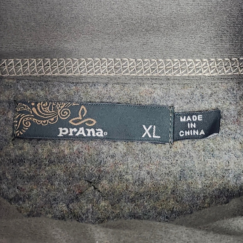 prAna Wool Blend Cowl Neck Sweater Olive Green Striped Asymmetric Womens XL - Picture 2 of 10